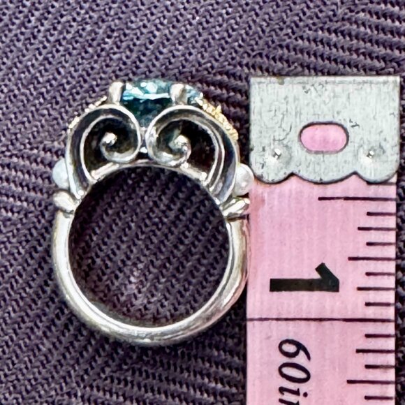 Stunning Ann King Rare Blue Topaz Sterling 18K Gold w Pearl Ring womens size 6 - Picture 2 of 9